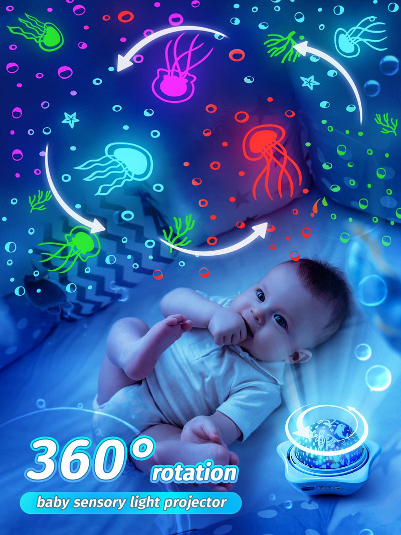 [Australia] - One Fire Night Light for Kids, 96 Lighting Modes Star Projector 360° Rotating+6 Films Kids Night Light Projector,Rechargeable Baby Night Light Ceiling Projector for Bedroom,Kids Gifts&Kids Room Decor Blue 