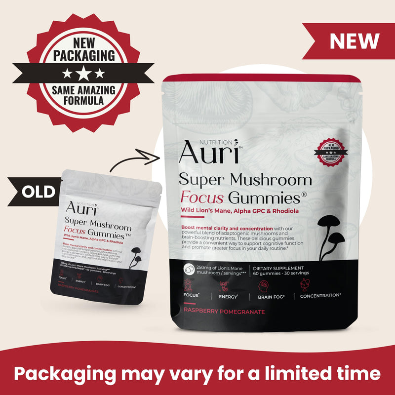 [Australia] - Auri Super Mushroom Focus Gummies - w/Lion's Mane, Alpha GPC & Rhodiola - Mushrooom Supplement to Support Cognitive Function, Mental Clarity, Focus & Energy | 60 Gummies, Vegan Friendly, Non GMOs 