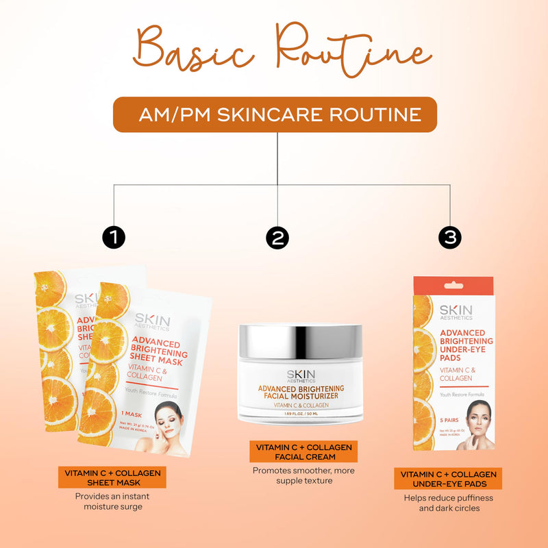 Skin Aesthetics Vitamin C & Collagen Set – Dermatologist Tested, Anti Aging, Korean Skin Care – Firms, Smooths, Hydrates and Revitalizes Tone – Vegan, Clean Beauty – Moisturizer, 5 Mask & 5 Eye Pads Skin Care Regimen