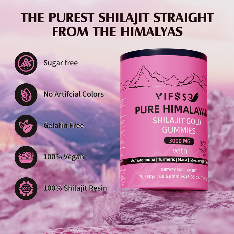 [Australia] - Shilajit Gummies, 3000 Mg Shilajit Pure Himalayan Organic with Ashwagandha, Turmeric Sugar-Free Gummies for Men and Women, Shilajit Supplement, Non-GMO Nature Shilajit for Energy, 60 Gummies 