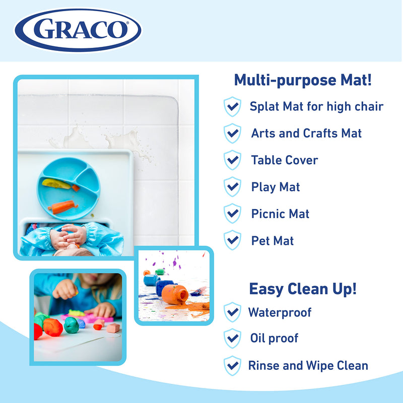 [Australia] - Graco Under High Chair Mat - Waterproof & Washable Plastic Food/Spill Catcher - 50" Eating, Painting & Art Floor Cover, Clear (Pack of 1) Pack of 1 