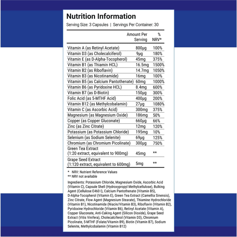 Nutri-Align Multivit | 90 Multi Vitamin Capsules for Keto | 20 Essential Vitamins and Minerals with Green Tea Extract and Chromium | Low Carb Keto Support Vitamins | Sugar Free and Zero Carb