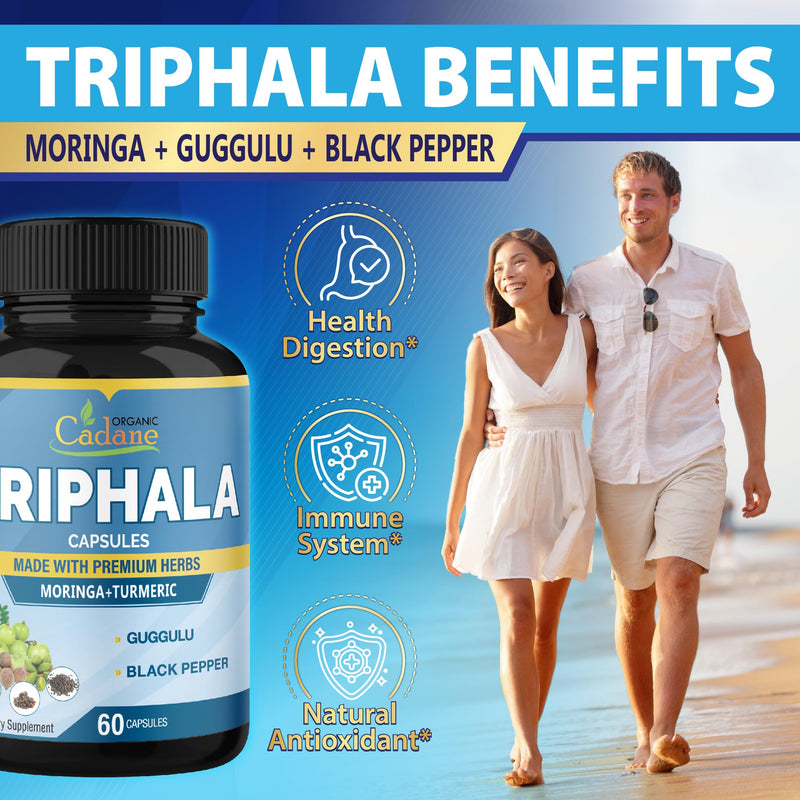 [Australia] - Organic Cadane Triphala Extract Capsules - 6 Premium Ingredients Complex with Turmeric, Moringa, Guggul, Ginger, and Black Pepper - 60 Caps for 2 Months Supply 