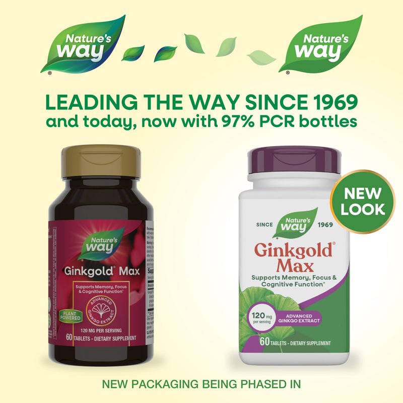 [Australia] - Nature's Way Ginkgold Max Advanced Ginkgo Extract, Supports Memory, Focus, and Concentration, and Cognitive Function*, Gluten free, Vegan, 60 Vegan Tablets (Packaging May Vary) 60 Count (Pack of 1) 