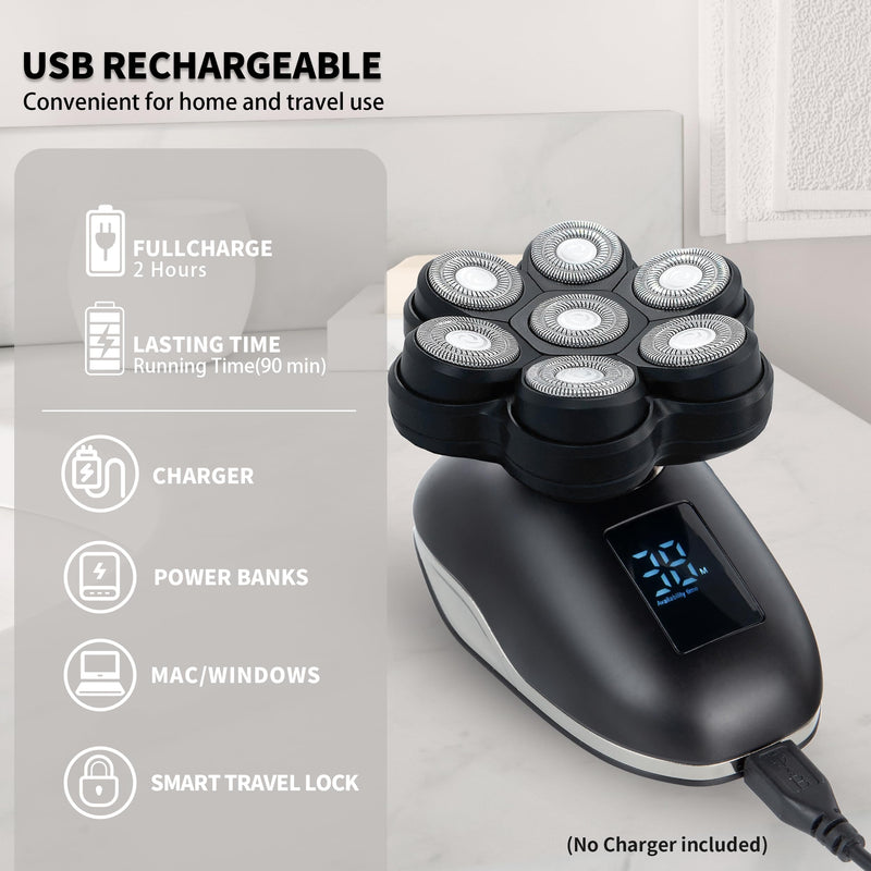 [Australia] - 2025 New Upgrade Magnetic Head Shavers for Bald Men, Electric Razor for Men, Mens Shaving with Nose Hair Sideburns Trimmer, LED,Travle Lock Black 7d5 
