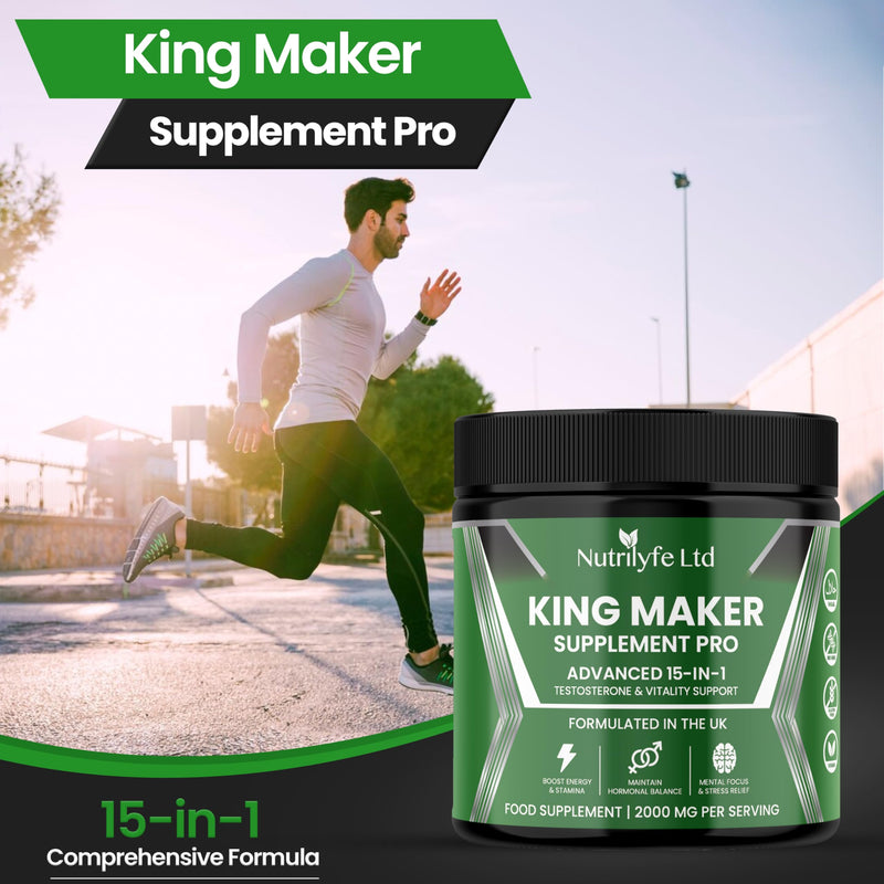 King Maker Supplement Pro - Premium 15-in-1 Testosterone & Vitality Booster for Men | Energy, Muscle, and Stamina Support | Tribulus Terrestris, Ashwagandha, Rhodiola | Vegan & GMP Certified