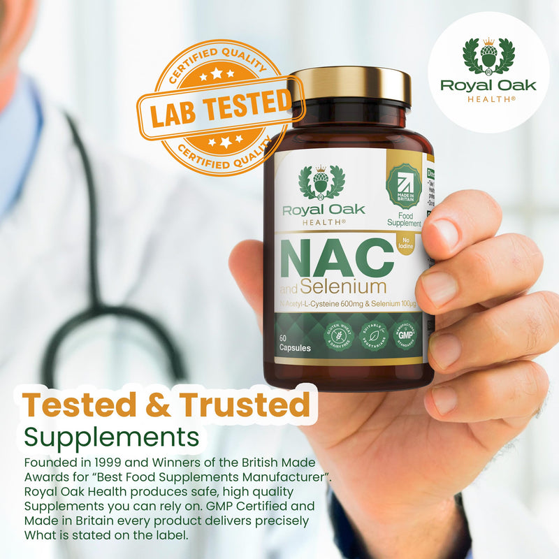 NAC 600mg + Selenium 200µg | N-Acetyl L-Cysteine with L-Selenomethionine | High Strength Premium Form | Iodine Free | 60 Capsules | Vegan | UK Made NAC with Selenium