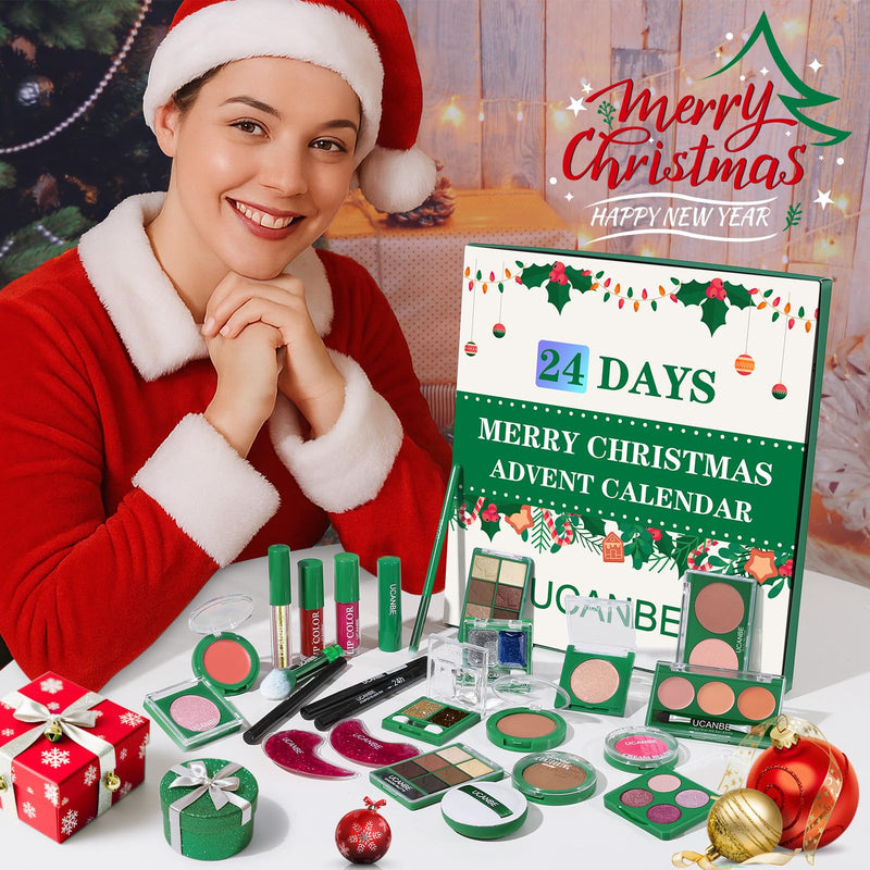 [Australia] - Makeup Advent Calendar 2025, 24 Days Christmas Makeup Gift Set for Adult Women & Teen Girls, UCANBE 2025 Xmas Countdown Calendar Beauty & Cosmetics Holiday Surprise Make Up Gift Kits for Women Full Kit 