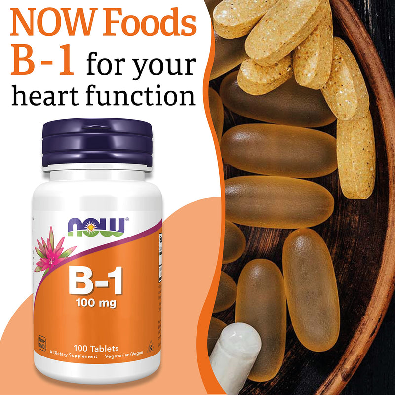 Now Foods, B-1, 100mg, 100 Vegan Tablets, Lab-Tested, Vitamin B1, Thiamine, Gluten Free, Soy Free, Vegetarian