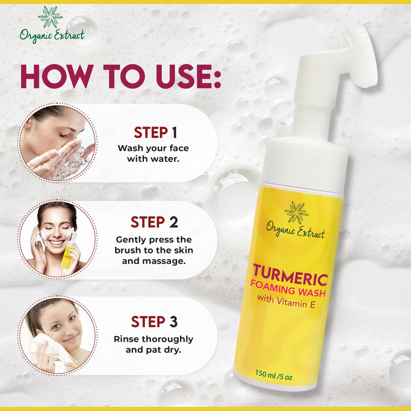 Turmeric Skin Brightening Face Wash – 5 fl oz / 150ml – Daily Moisturizer, Gentle Facial Cleanser for All Skins with Kojic Acid, Vitamin E, and Aloe Vera