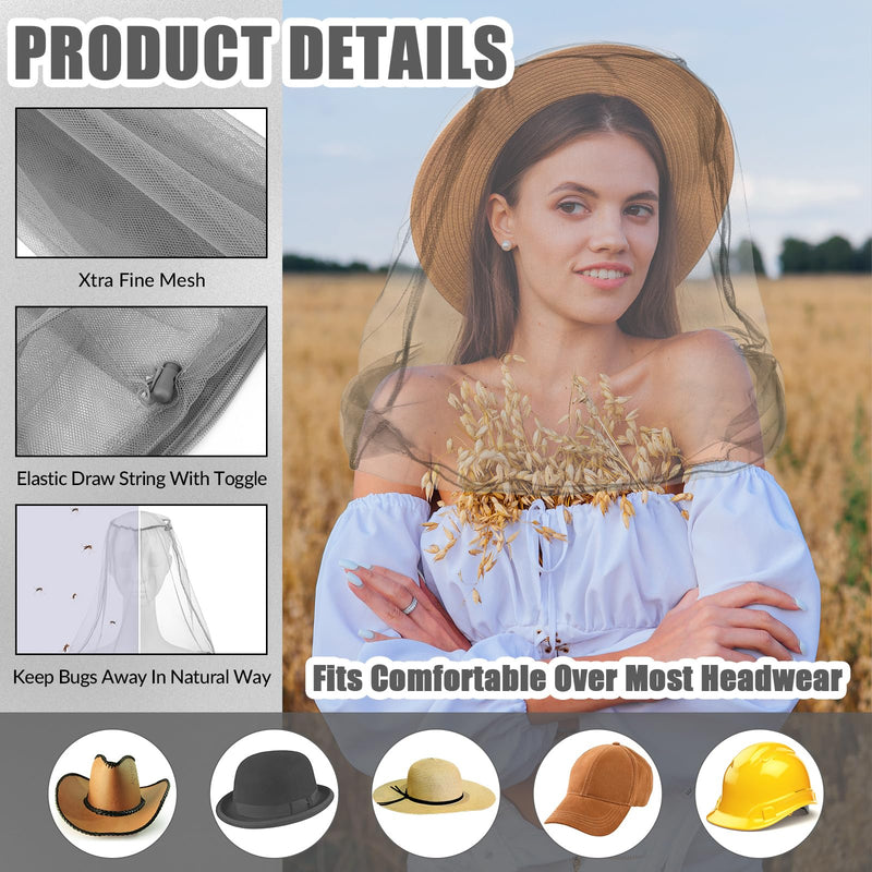 [Australia] - HESTYA 4 Pack Mosquito Net Face Mesh Net Protecting Net for Outdoor Hiking Camping Climbing Mosquito Fly Insects Preventing (Regular Size, Grey) Gray Regular Size 