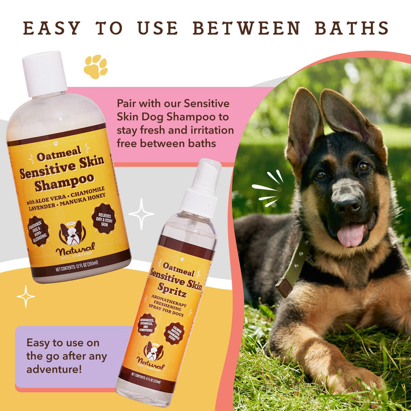 Natural Dog Company Sensitive Skin Shampoo and deodorizing Spray Grooming Bundle, Includes (1) Sensitive Skin Shampoo 12 Oz, (1) Sensitive Skin Dog deodorizing Spray 8 Oz - PawsPlanet Australia