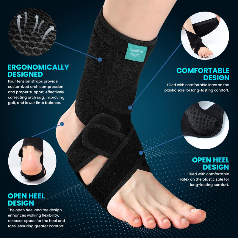 Welnove Foot Drop Support Brace, AFO Ankle Stabilizer for Improved Walking, Aiding Foot Control in Cases of Drop Foot, Nerve Injuries, Spinal Conditions, and More (Right)