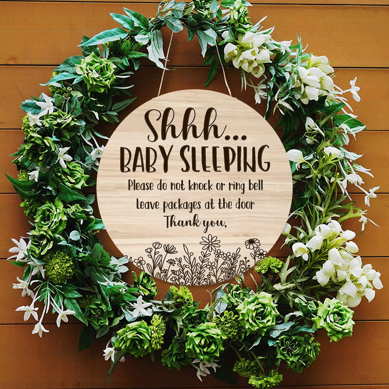 [Australia] - Shhh... Baby Sleeping Hanging Sign Plaque, Do Not Knock Or Ring The Bell, Round Sturdy Wooden Door Hanger for Baby Room, Nursery, Kindergarten, Bedroom, Door Knob Decor 12In 