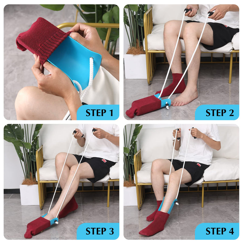 [Australia] - Sock Aid - Wide 3.93" Sock Aid with Foam Handles, Sock Aide Device for Elderly, Sock Helper Easy On Easy Off, Blue 