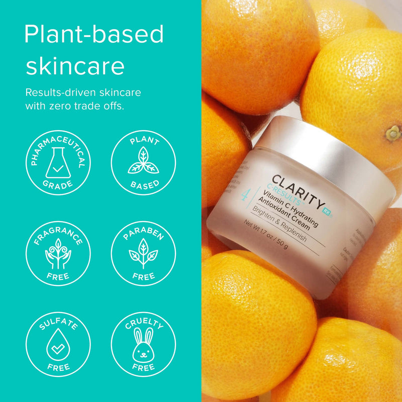 ClarityRx C-Results Vitamin C Hydrating Antioxidant Face Cream, Natural Plant-Based Anti-Aging Facial Moisturizer for Brighter Skin 0.5 Fl Oz (Pack of 1)
