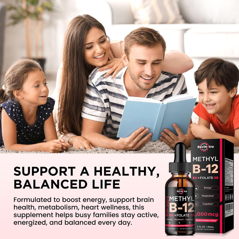 Vitamin B12 liquid Drops, B12 vitamins 5000 mcg, Vitamin B Complex Supplement with Methylcobalamin B12 Sublingual, Vitamin B6, Folate for Energy, Brain, Heart Health, Vegan Strawberry Flavor 2 Fl Oz 2 Fl Oz (Pack of 1)