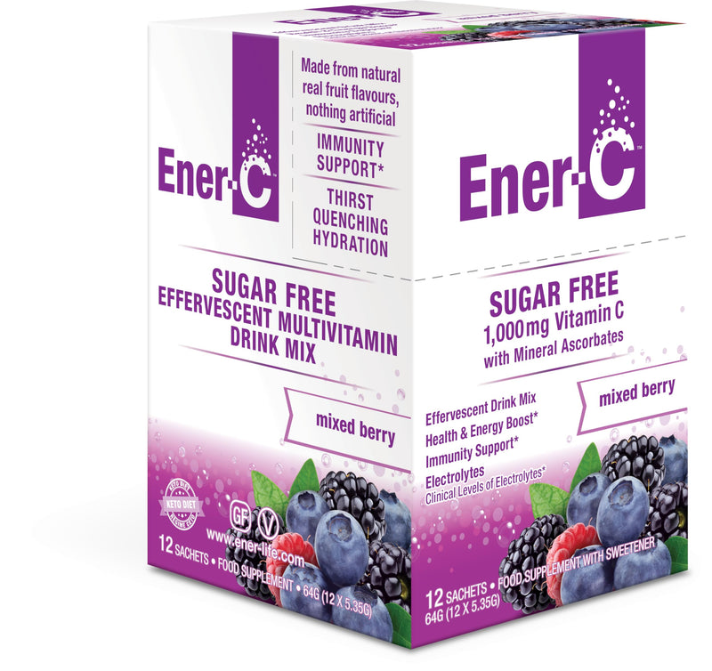 Ener-C Sugar Free Multivitamin Drink Mix, No Sugar - Mixed Berry, 30 Count | Vitamin Powder for Water, Electrolytes Powder, Hydration Boost Packets, Zero Sugar, Vitamin C & B12 Sugar Free Mixed Berry 0.2 Ounce (Pack of 30)