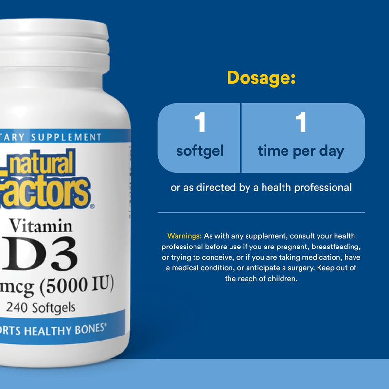 Natural Factors, Vitamin D3, 5,000 IU, Supports Joint, Bone & Immune Health, 240 Count (Pack of 1) 240 Count (Pack of 1)