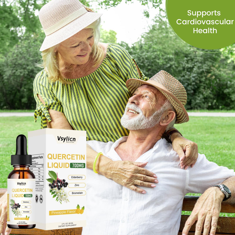 700mg Quercetin Liquid Drops - Quercetin Bromelain Supplements - 5 in 1 with Bromelain Elderberry Vitamin - 4X Stronger Than Pills & Capsules - Immunity Health Respiratory Health Skin Care - 60ml