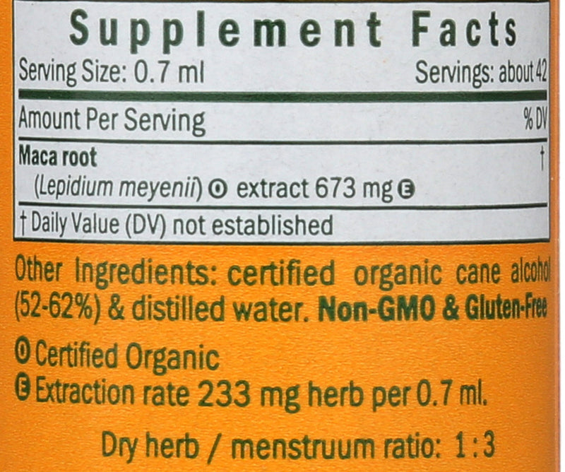Herb Pharm Certified Organic Maca Liquid Herbal Extract 30ml | Traditionally Used for Menstrual Health, Sexual Stamina & Hormonal Balance | Herbal Food Supplement