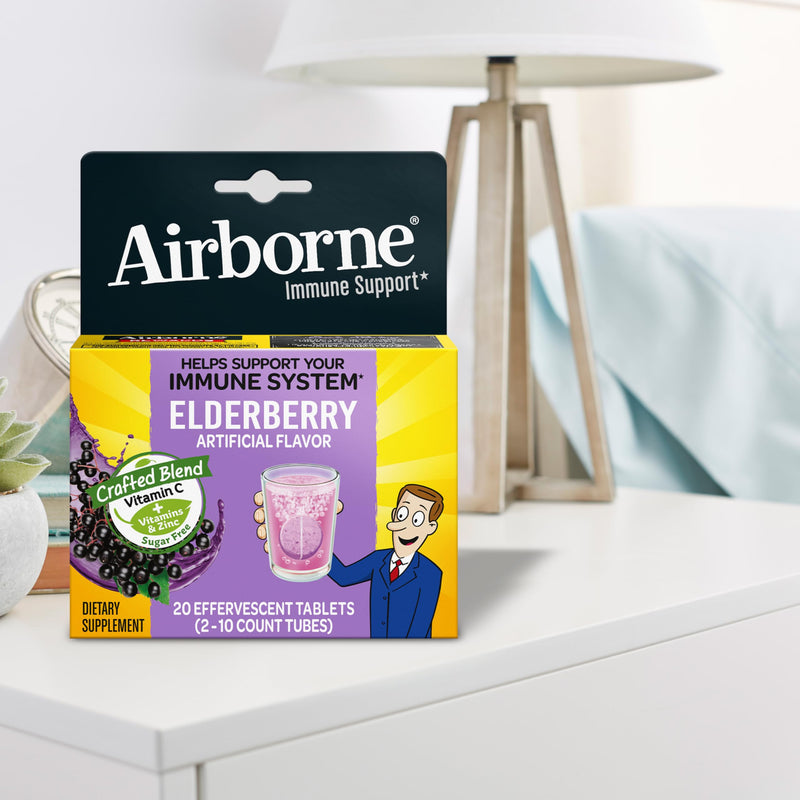 Airborne 1000mg Vitamin C Immune Support Elderberry Effervescent Tablets, 20ct 20 Count (Pack of 1)