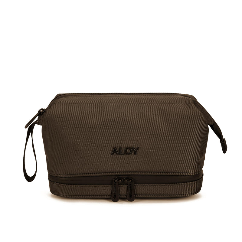 ALOY Travel Toiletry Bag – Organizer for Men & Women with Multiple Compartments, Wipe-Clean Interior, Padded Handle & Hanging Hook for Toiletries & Cosmetics (Dark Chocolate) Dark Chocolate