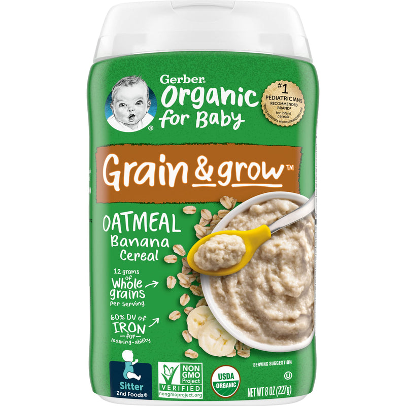 Gerber Baby Cereal Organic 2nd Foods, Grain & Grow, Oatmeal Banana, 8 Ounce Oatmeal,Banana