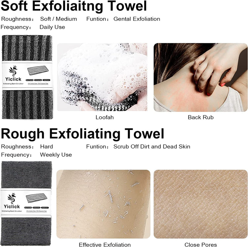 [Australia] - Yiclick 2 Pack Exfoliating Washcloth Towel - Body Scrubber Exfoliator, Loofah Sponge, Korean & Japanse & African Net Sponge Rag - Back Scrubber Washer for Use in Shower Bath Black 