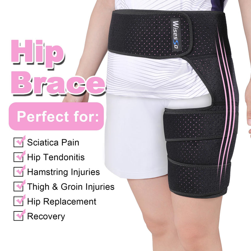 Hip Brace, Groin Wrap Hip Braces for Sciatica Pain Relief, Thigh Support for Groin, Thigh, Hamstring, Pulled Muscle Injury, Sciatic Nerve Brace For Men and Women, Pink One Size