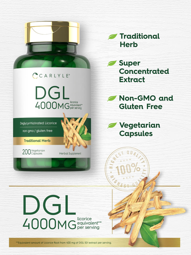 [Australia] - Carlyle DGL Deglycyrrhizinated Licorice Capsules | 200 Count | 4000mg | Vegetarian, Non-GMO & Gluten Free Supplement 