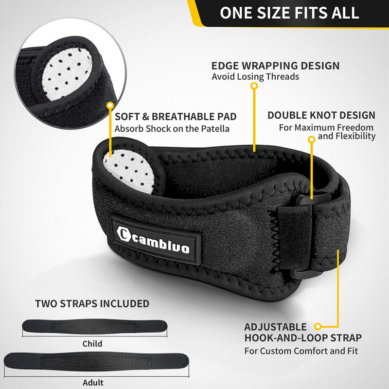 [Australia] - CAMBIVO 2 Pack Knee Braces for Knee Pain, Patella Knee Support Strap, Adjustable Patellar Tendon Stabilizer Band for Jumpers Knee, Tendonitis, Basketball, Running, Hiking, Volleyball, Tennis, Squats Black 