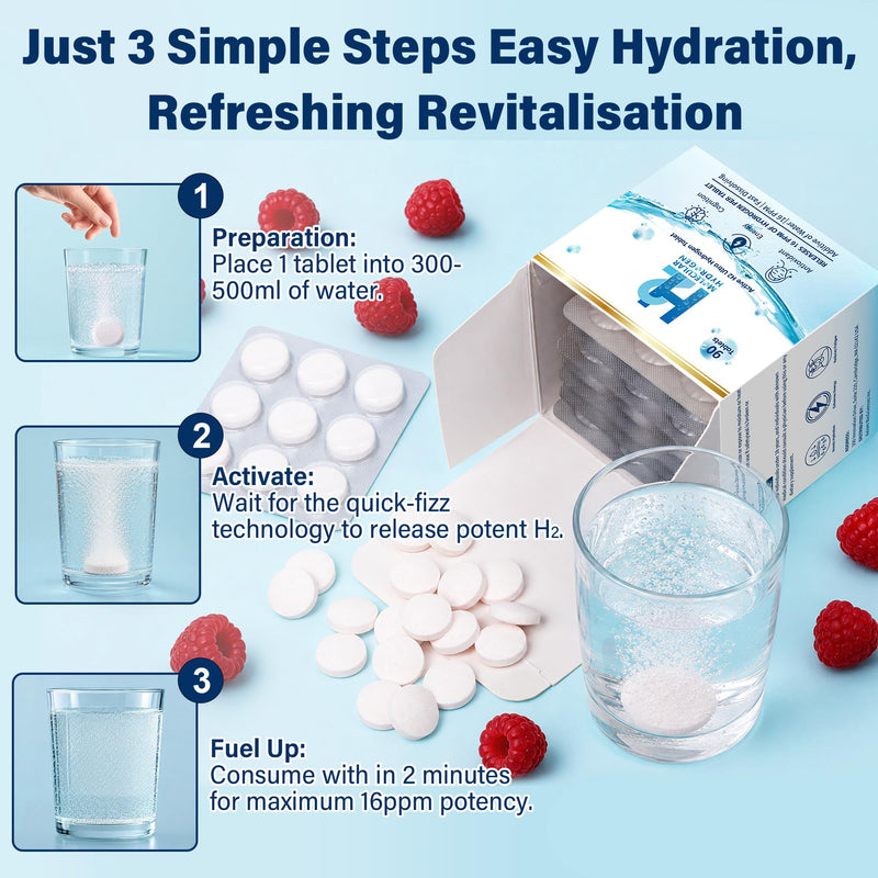 90 Count H2 Molecular Hydrogen Water Effervescent Tablets - 100mg Magnesium per Tablet,Raspberry Flavor Promotes Hydration, Optimal Energy