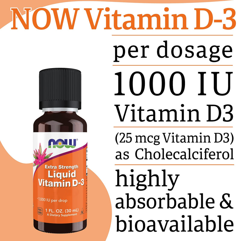 Now Foods, Liquid Vitamin D3, 1.000IU, 30ml, Vitamin D Drops from Lanolin, SOYA Free, Gluten Free, Non-GMO