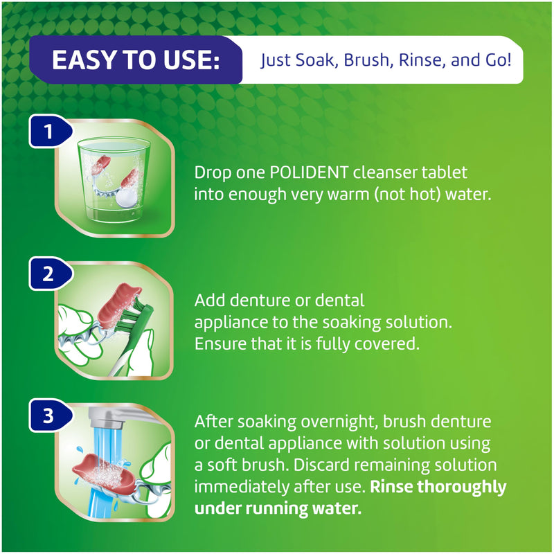[Australia] - Polident Overnight Whitening Antibacterial Dental Appliance Cleanser Tablets, 90 Count (2 Pack) 