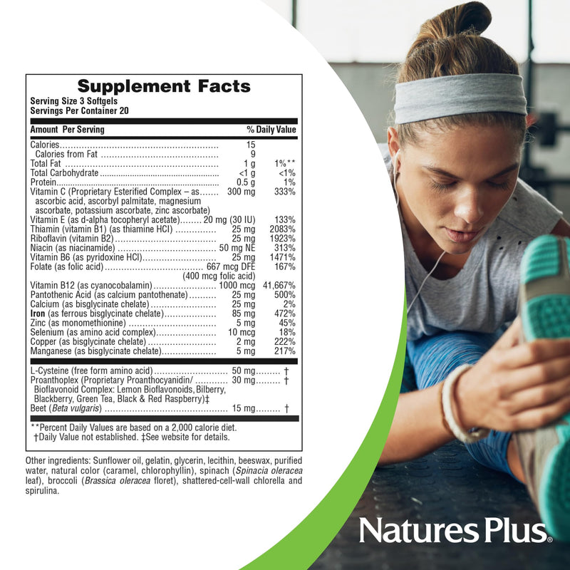 [Australia] - NaturesPlus Hema-Plex Iron - 60 Fast-Acting Softgels - 85 mg Elemental Iron + Vitamin C & Bioflavonoids for Healthy Red Blood Cells - Vegan, Gluten Free - 20 Servings 1 