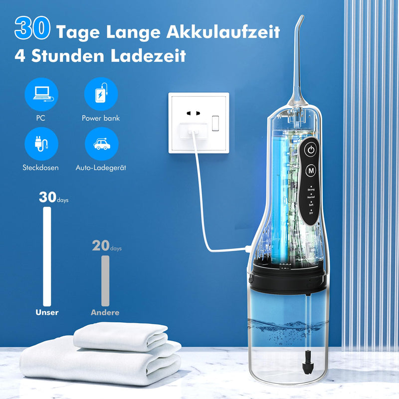 [Australia] - ETROBOT Oral Irrigator Wireless Electric Tooth Cleaner, 2024 Electric Water Flosser - 4 Modes & 5 Nozzles Interdental Space Cleaner, IPX7 Waterproof, Oral Irrigator Test Winner, Dental Irrigator for Oral Care Black 