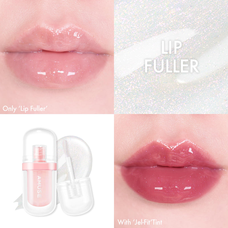 Amuse Lip Fuller | Pink Diamond Lip Plumper, Gold Glitter, Lip Gloss, Glossy Melting Lip, Moisturizing, Shine, Korean Make-up, Glass Texture, Vegan