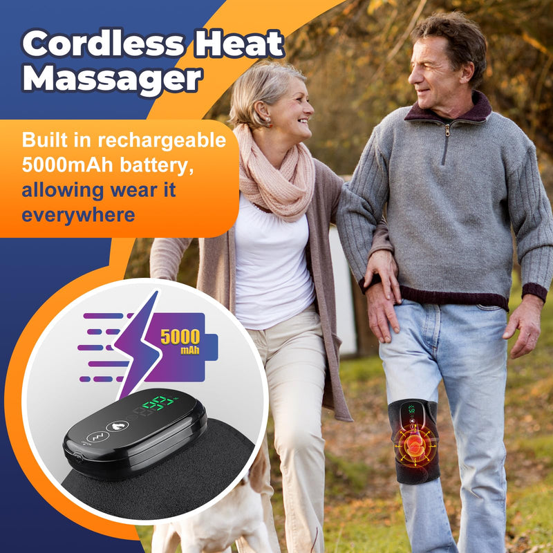 Cordless Electric Heated Knee Massager, 3-in-1 Heated Knee Massager with Heat for Knee Elbow Shoulder Wrap with 3 Vibration & Heating Modes | 3-in-1 Wearable Wrap for Knee, Elbow and Shoulder, 5000mAh Rechargeable Heat and Vibration Massager, Black, 1 ...