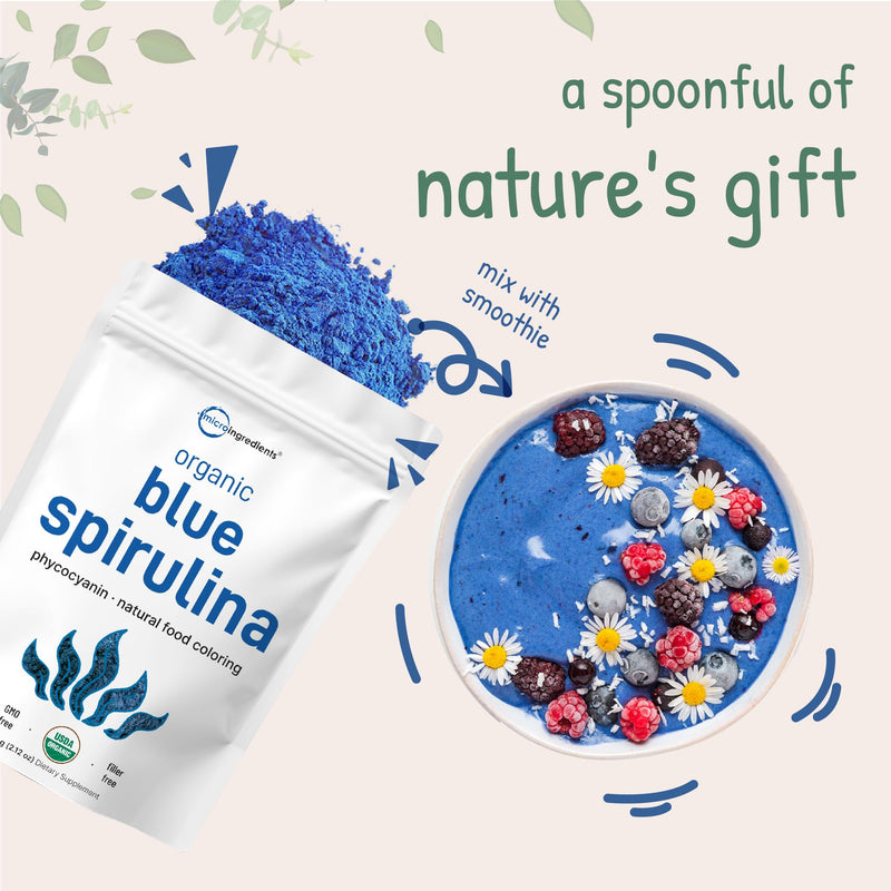 [Australia] - Organic Blue Spirulina Powder (Phycocyanin Extract), 60 Servings - No Fishy Smell, 100% Vegan Protein from Blue-Green Algae, Natural Luminous Food Coloring for Smoothies, Baking, Drinks & Cooking 
