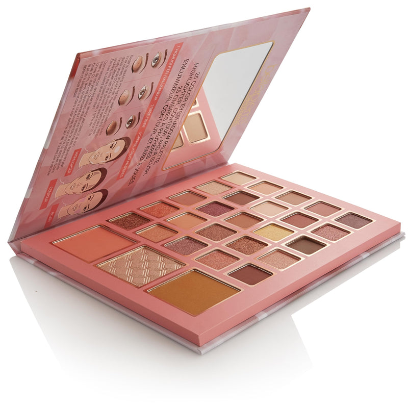 [Australia] - Bellapierre Satin Rose Face & Eye Book Palette | 25 Eyeshadow Shades with Blush, Bronzer, & Highlighter | Non-Toxic & Paraben Free | Vegan & Cruelty-Free 