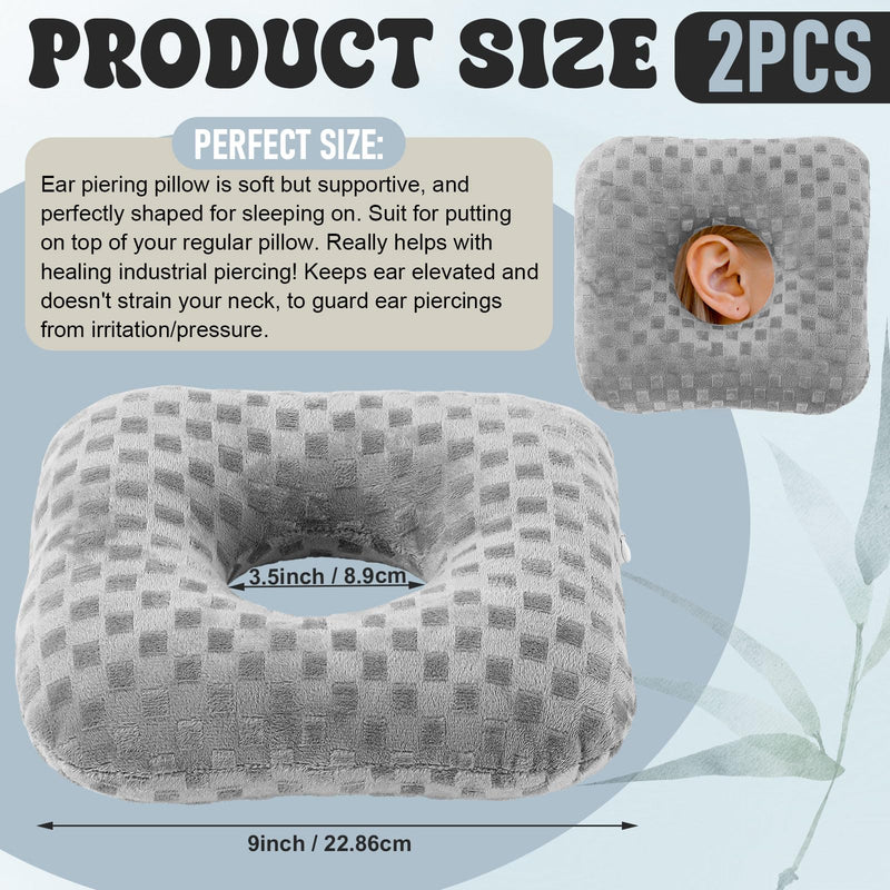 [Australia] - 2 Pieces Ear Piercing Pillows with Hole O Shaped Side Sleeping Pillow Circle Guard Protectors for Ear Pain Inflammation Pressure Sores Relief(Gray) Gray 