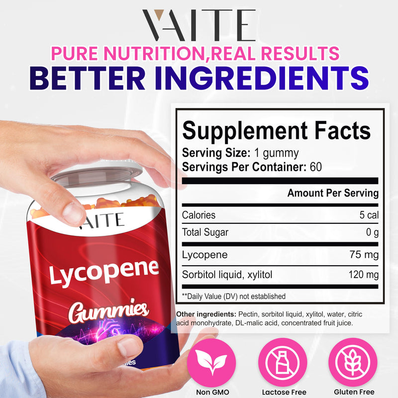[Australia] - Lycopene Supplements for Men & Women 75mg Gummies - Antioxidant | General Wellness | Supports Skin & Vision | Daily Vitality | Plant-Based, Sugar-Free, 60 Vegan Gummy Chews, Non-GMO, Chewables 
