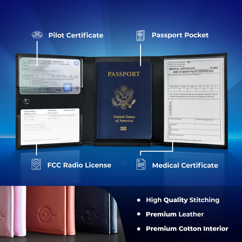 MAVRIK Pilot Document Holder – Genuine Leather Passport Wallet for Pilots – Aviation Gift, Travel Organizer, Pilot License Holder, FAA Medical Holder, Flight Bag Essential Brown