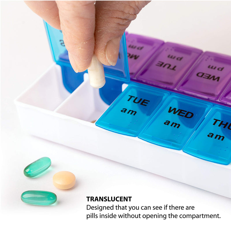 Deke Home - Pill Organizer 2 Times a Day, Weekly AM PM Pill Box, 7 Day Morning and Night Medicine Organizer, BPA-Free Daily Vitamin Container, Easy Open Travel Pill Case for Seniors, 7.8"x3.6"x1.3" 1 Count