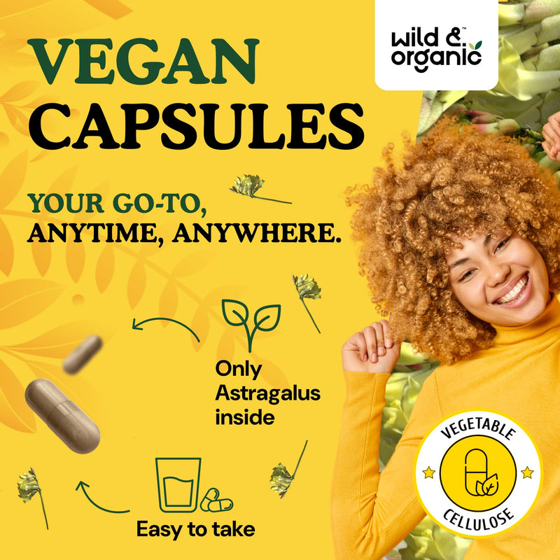 [Australia] - Wild & Organic Astragalus Capsules 1200 mg - Immune Support - Astragalus Root Powder Supplement - 90 Days of Supply - Vegan, No Fillers, Non-GMO - 180 Count 