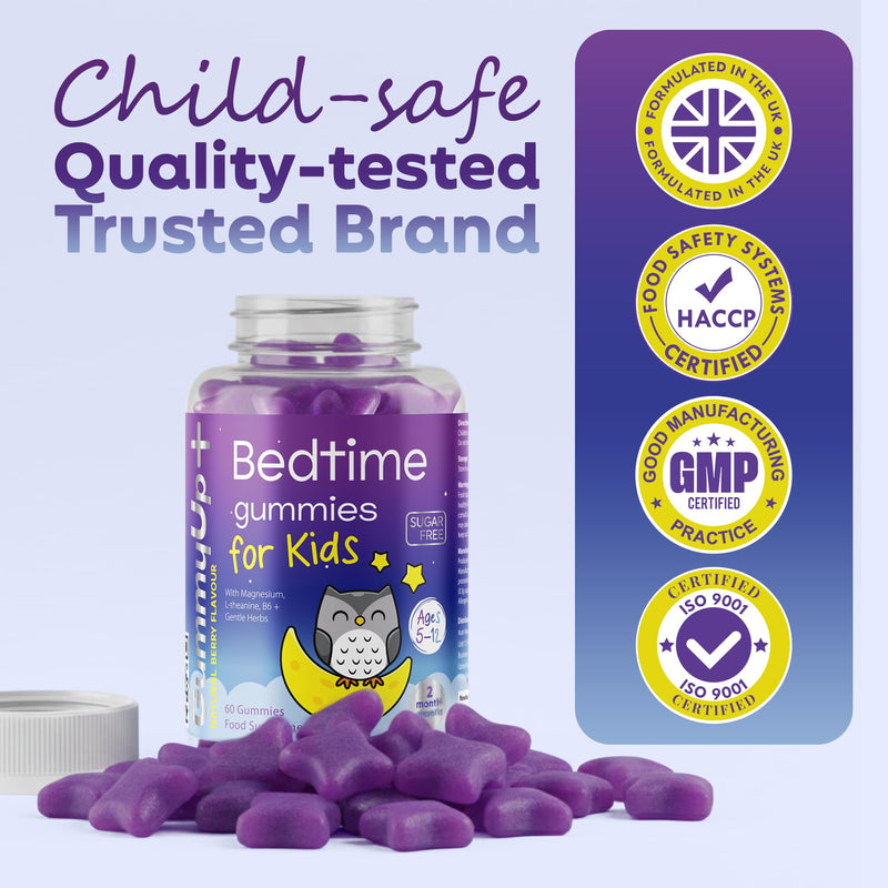 Kids Bedtime Gummies | Sugar-Free | 2-Month Supply | Evening Routine | Magnesium + L-Theanine | Ages 5–12 | GummyUp+