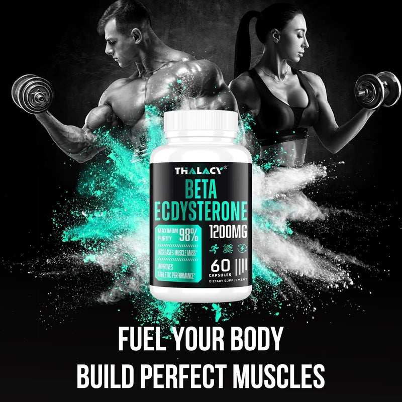 [Australia] - 1200MG Beta Ecdysterone Supplement, 98% Maximum Purity Ecdysterone Supplements for Lean Muscle Mass, Athletic Performance & Strength, 120 Capsules 60 Count (Pack of 2) 