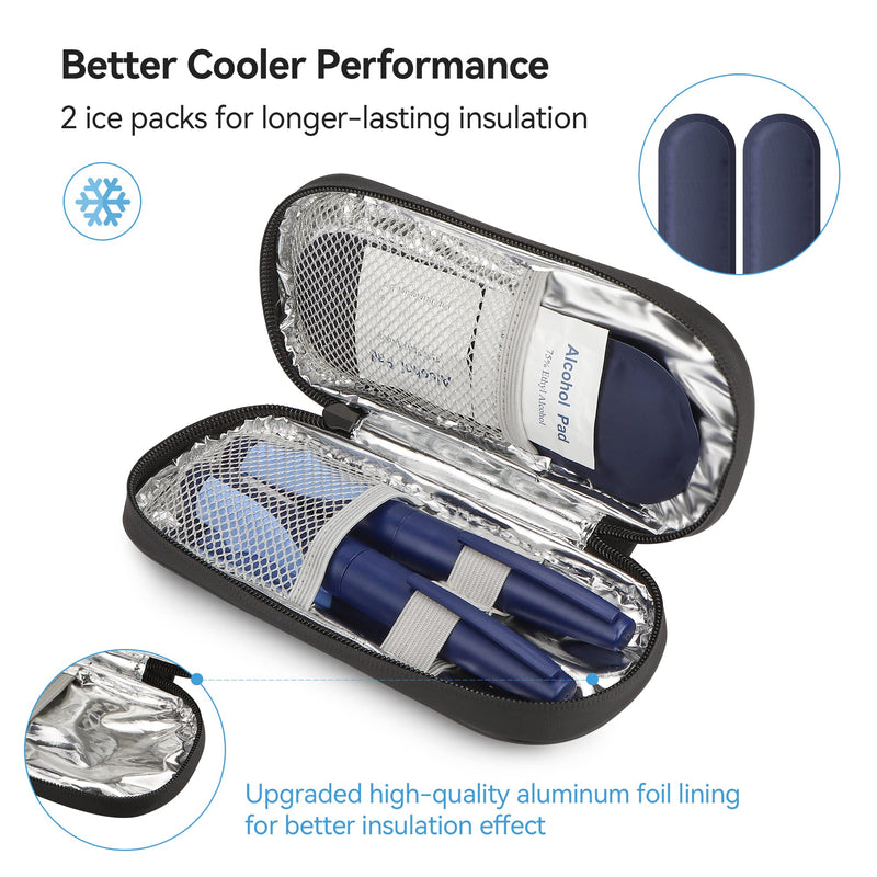 [Australia] - Insulin Pen Cooler Travel Case Diabetic Medication Insulated Cool Organizer with 2 Reusable Ice Packs for Insulin Pen and Other Diabetic Supplies, for The Daily Life and Trip Black Cooler Case 