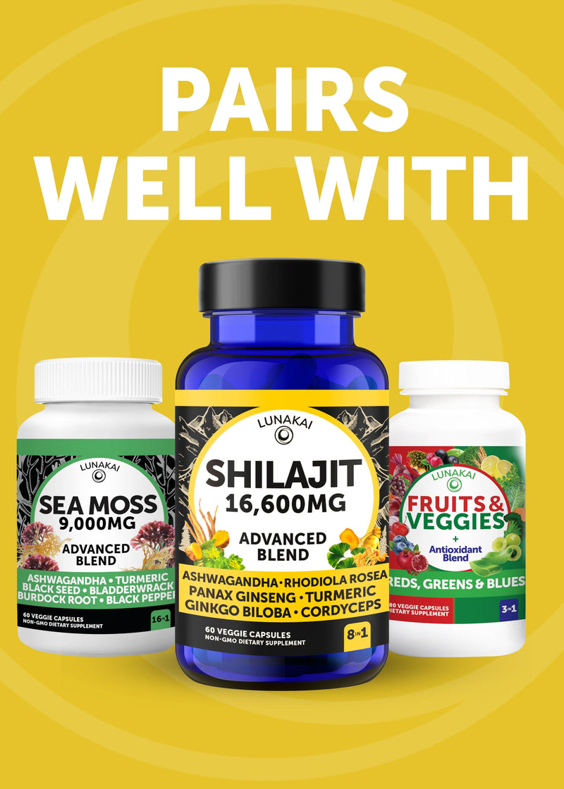 [Australia] - Lunakai USA Made Pure Shilajit Capsules with Ashwagandha, Rhodiola & Cordyceps - Extra Strength Shilajit Extract for Men & Women, 60ct Capsules - Single Bottle 